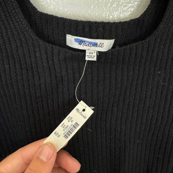 Madewell Soft Wool-Blend Square-Neck Pullover Sweater Sz XS Black Blouson Sleeve - Picture 4 of 8